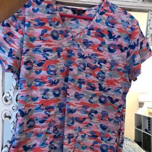 Pink camo scrub top
